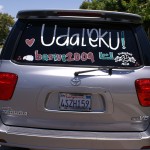One mom's car is decked out for camp - Udaleku or Bust! Photo by Linda Iriart