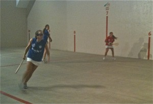 Women play pala at the Boise fronton.