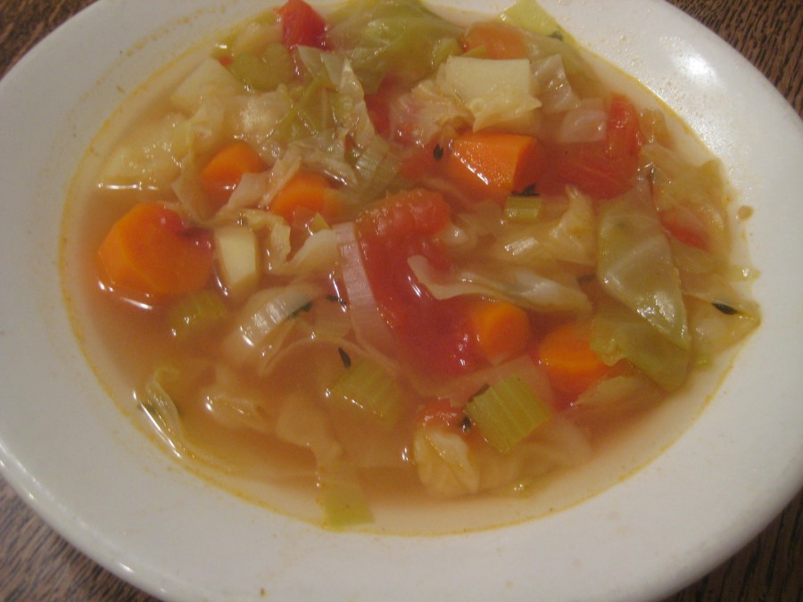 Vegetable soup is the first course at Basque family style restaurants.