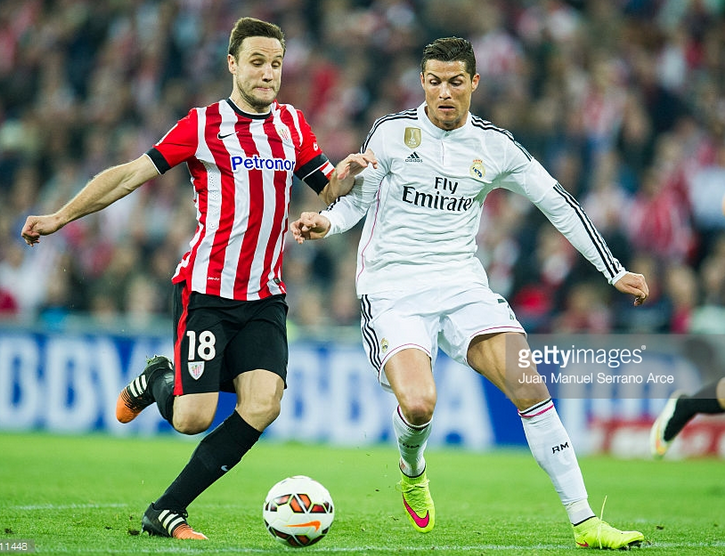 Cristian+Ronaldo+goes+up+against+Carlos+Gurpegi+in+the+match+between+Athletic+Bilbao+and+Real+Madrid.+Getty+Images