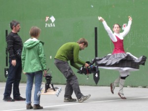 Director Emily Lobsenz and crew filming Song of the Basques.
