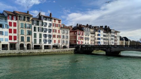 Picturesque buildings along the Nive River in the Basque Country