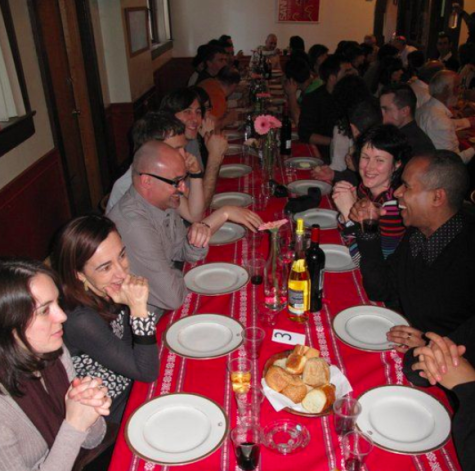 Basque people enjoying a meal at Euzko Etxea NYC
