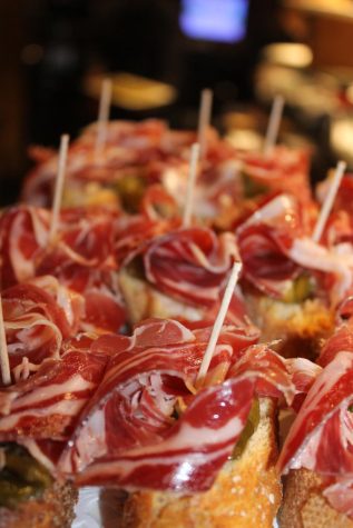 Jamon on slices of baguette