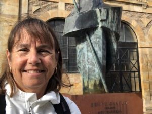 A woman in front of statue in Lazkao, Spain