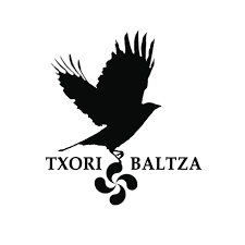 Logo of black bird with wings up