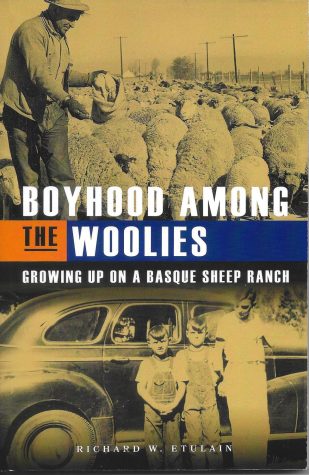 Book cover with sheep and an old car with three boys