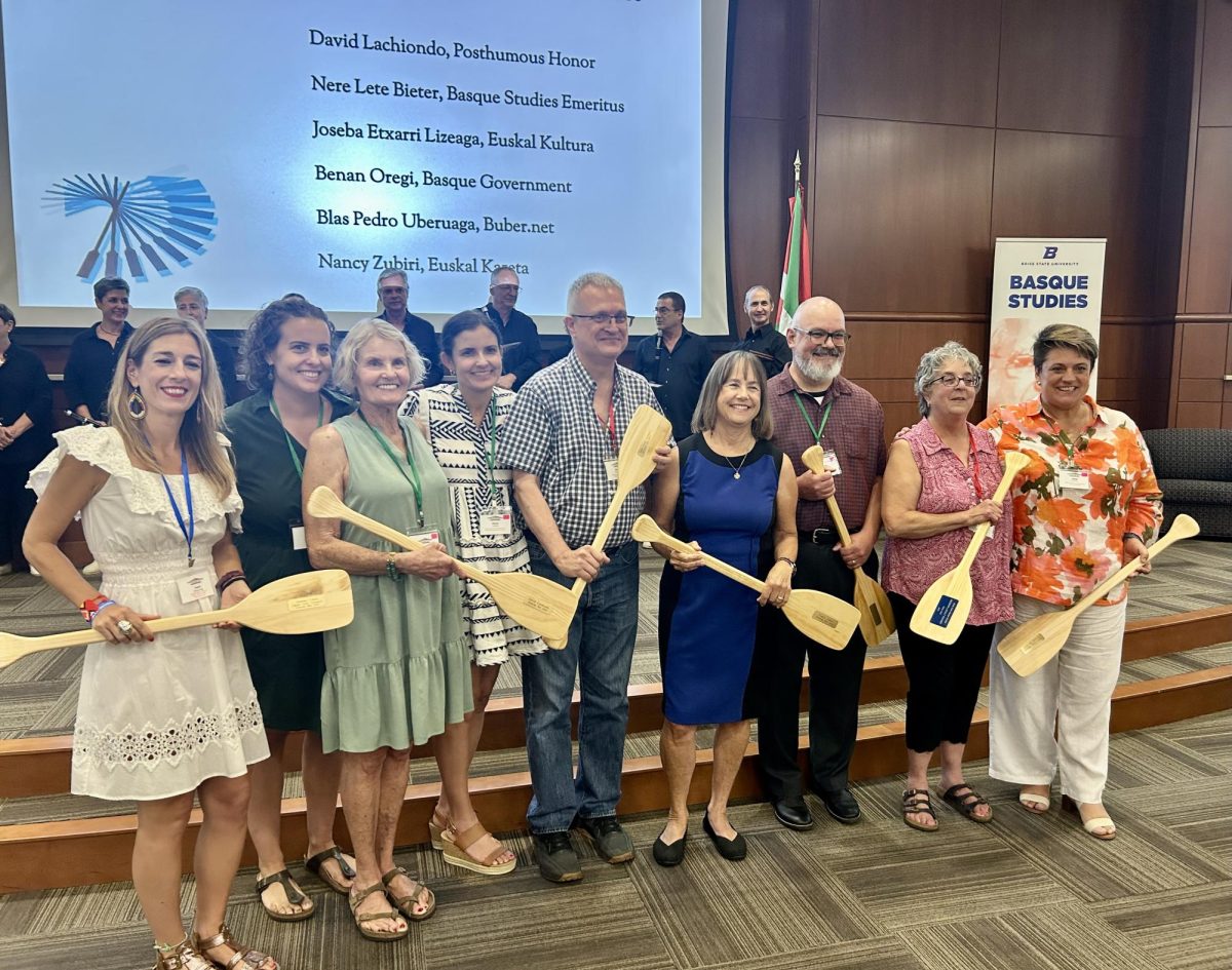 The honorees at the Zortziak Bat Symposium at Boise State University with their oars.