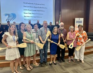 The honorees at the Zortziak Bat Symposium at Boise State University with their oars.