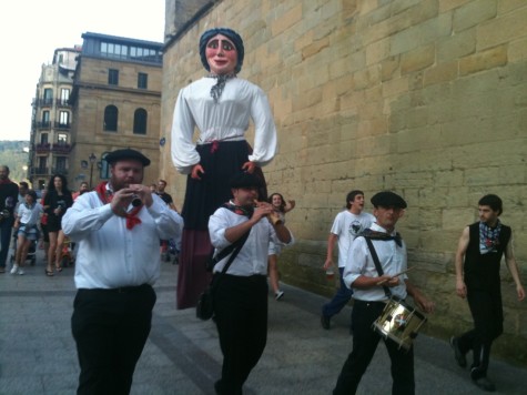 Musicians playing in the street during summer festival in the Basque Country