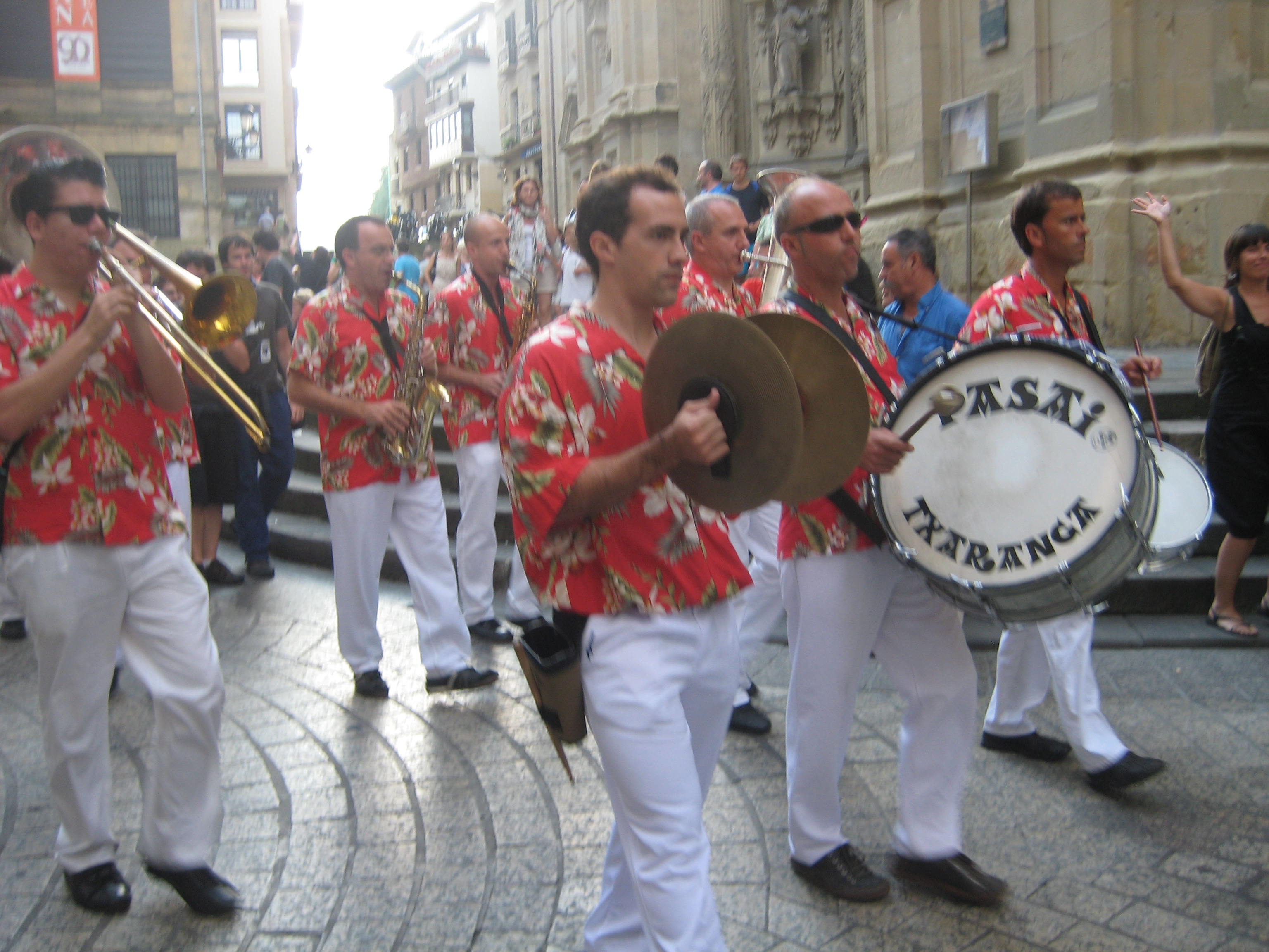 Basque band playing in the streets of San Sebastian during a summer festival