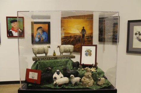 A sculptured miniature landscape with sheep was part of artist Bob Ithurralde's exhibit