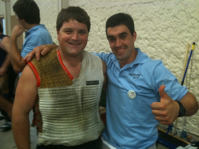 Basque athletes Aimar Irigoien and Ugaitz Mugertza enjoy the festival. 